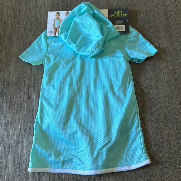 Eddie Bauer Kids One-Piece Turquoise /White/ Yellow Swimsuit Plus Cover Up Nwt - Picture 6 of 8